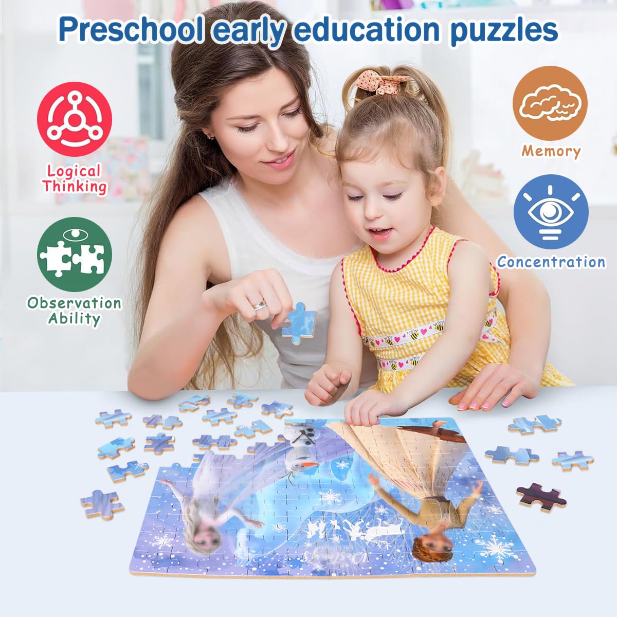 Puzzles For Kids Ages 4-8,Kids Puzzles In A Metal Box,Winter Princess Puzzles,Children Boys Girls Learning Educational Puzzles P