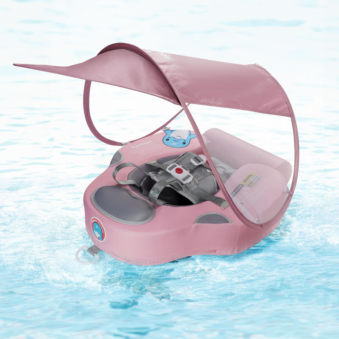 INFLATEFLY Baby Swim Float with Protection Sunshade Infant Pool Float Add Tail for 3-24 Months (Pink)