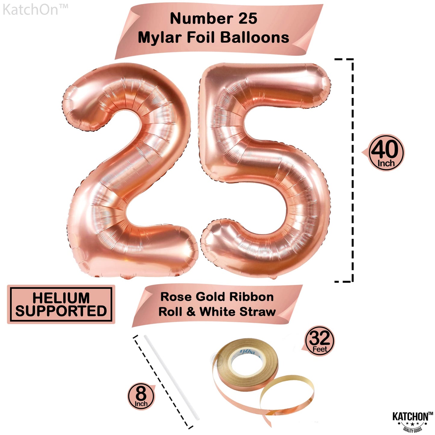 Katchon, Rose Gold 25 Balloon Numbers - 40 Inch | 25Th Birthday Balloons, Gold 25Th Birthday Decorations For Women | 25 Balloon Numbers Gold | 25 Years Balloons, 25Th Birthday Decorations For Men