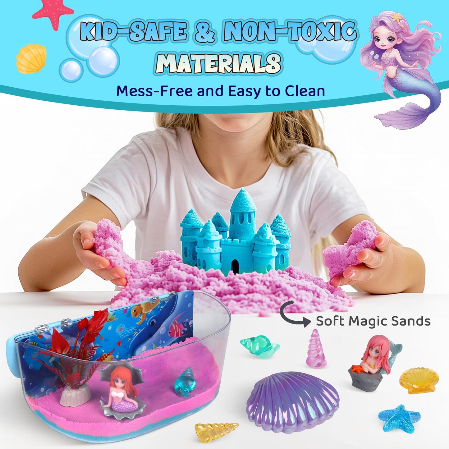 Mermaid Terrarium Kit Gifts For Kids - Diy Night Light Up With Remote - Sand Arts And Crafts For Girls Ages 4 5 6 7 8-12 + Year