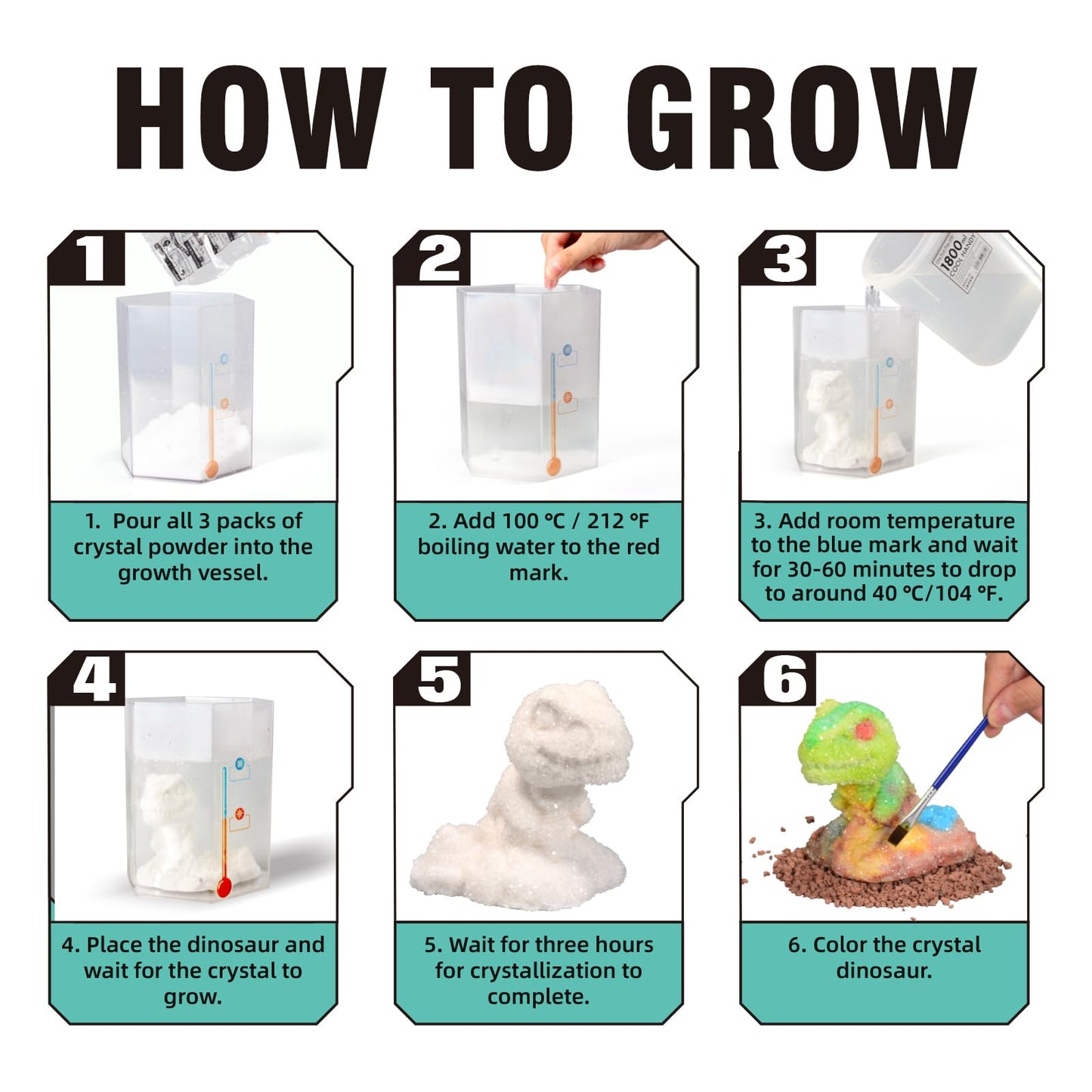 Hamiface Crystal Growing Dinosaur, Crystal Growing Kit Kids Age 8-12, Grow Your Own Crystal Dinosaur Terrarium Kit, Science Expe