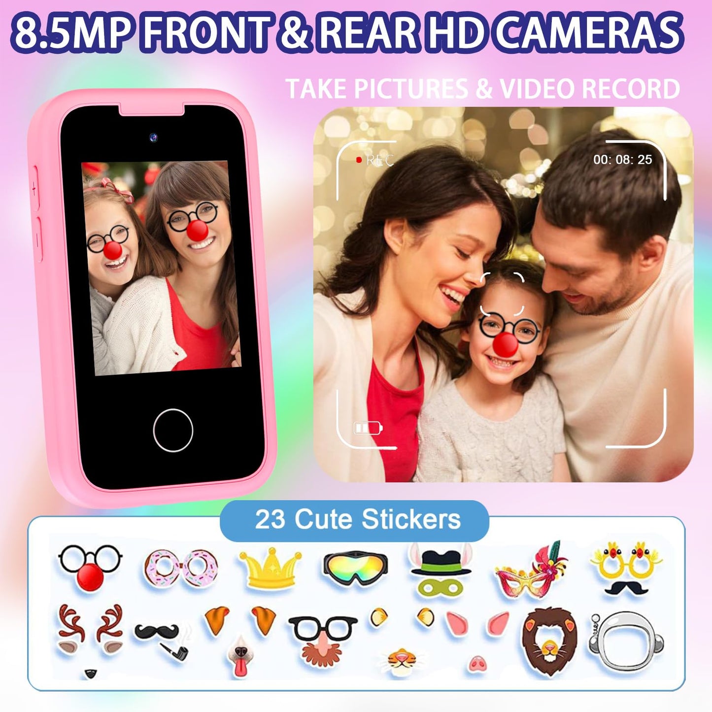 Nikuku Kids Smart Phone for Girls, Christmas Birthday Gifts for Girls 3-8 Year Old, Pretend Toy Phones with Dual with Dual Camer