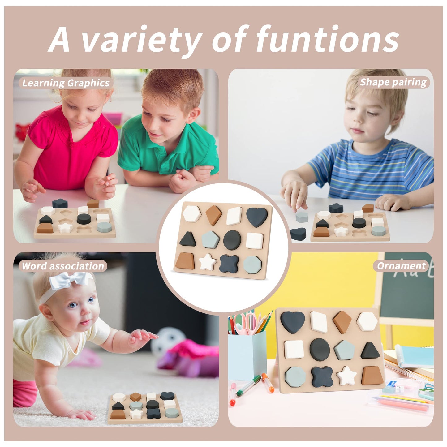 Toyhdayo Toddlers Shape Silicone Puzzle Montessori Learning Shape Toy Board For Baby & Toddler Puzzles Toys Toddler Gifts
