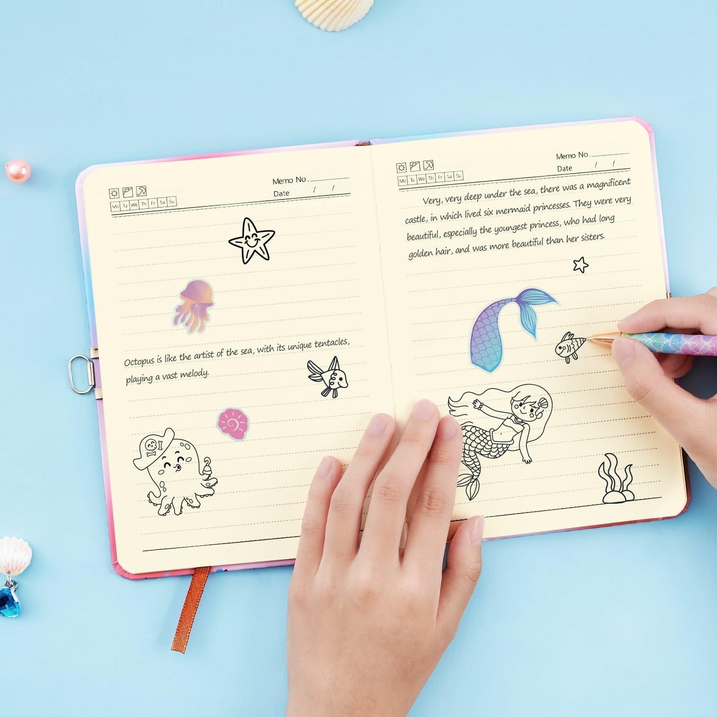 Kids Diary Set For Girls Mermaid Journal Kit - Kids Gold Foil Journal With Lock And Keys, Girls Mermaid Diary, Private Diary A5 Lined Writing Notebook, Birthday Christmas Gift Set With Pen & Stickers
