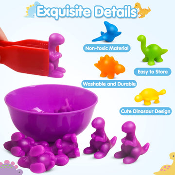 Gkdoms Counting Dinosaurs Toys Matching Game With Sorting Bowls Preschool Learning Activities Montessori Sensory Toys For Math Color Sorting, Party Favors Birthday Valentine'S Gifts For Kids Toddlers