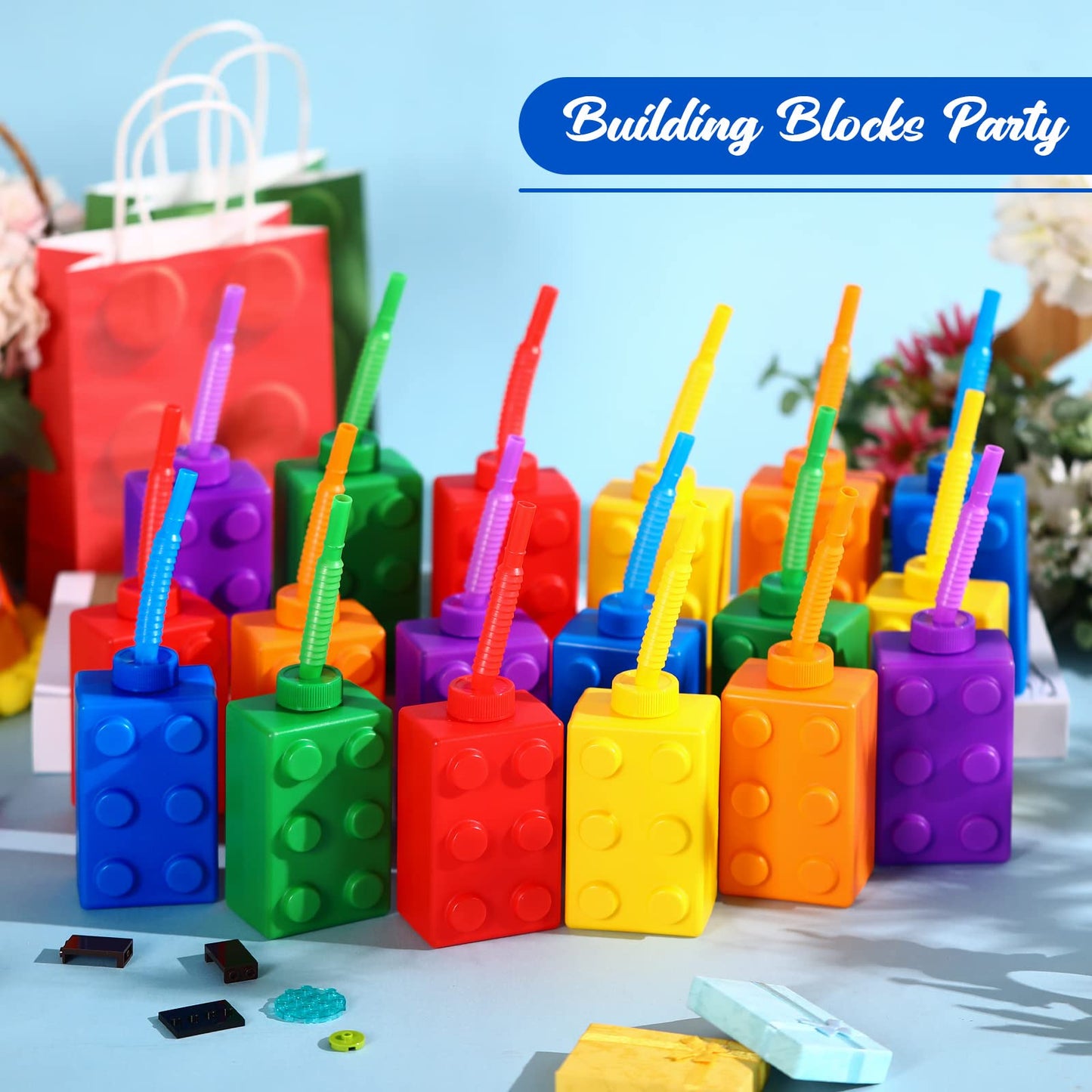 Building Blocks Cups 10 Oz Reusable Brick Party Kids Cup Plastic Party Cups With Lids And Straws For Block Birthday Party Suppli