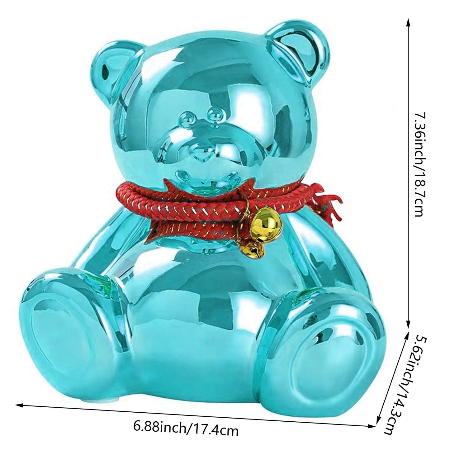 SOBEIT 7.36inch Bear Piggy Bank | Cute Bear Coin Bank | Shiny Plating Craftsmanship | Meticulous Details | Ceramic Bear Money Bank for Kids Girls Boys mature-themed(Blue/6.88 L x 5.62 W x 7.36 H)