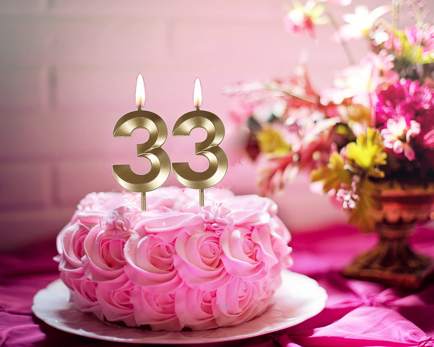 Bailym 33rd Birthday Candles, Glitter Gold Cake Topper, 1.3 Inch, Synthetic Wax for Party Decorations