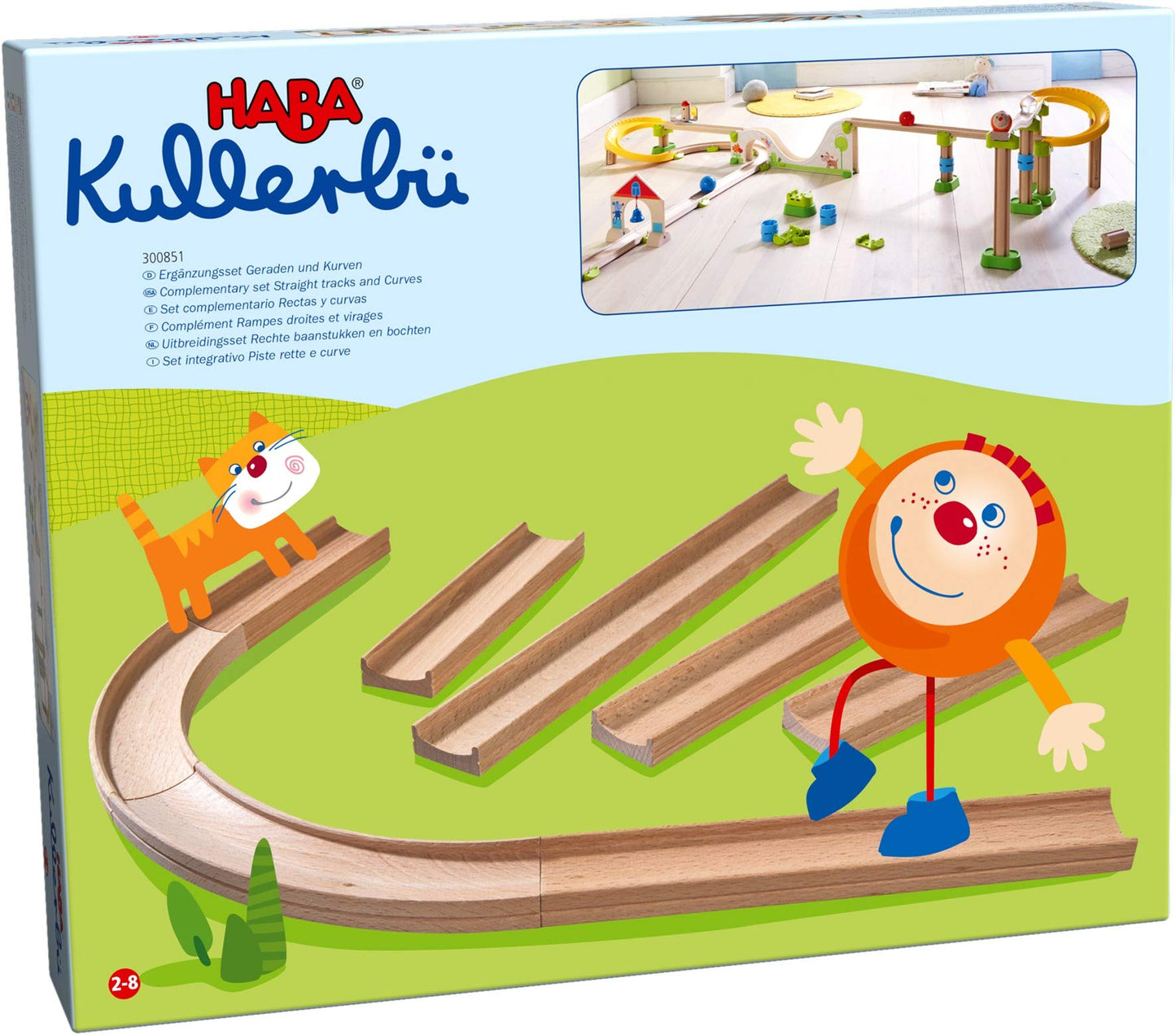 HABA Kullerbu Expansion Set - 8 Piece Straight Tracks & Curves - Beech Wood - One Size