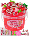 Cherry Red Christmas Slime Kit, Clear Slime Bucket With Slime Clay, 10 Packs Of Add-Ins, Slime Party Favors For Kids, Birthday E