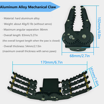 Professional Metal Robot Arm/Gripper/Mechanical Claw/Clamp/Clip With High Torque Servo, Rc Robotic Part Educational Diy For Arduino/Raspberry Pie, Science Steam Maker Platform (Black)