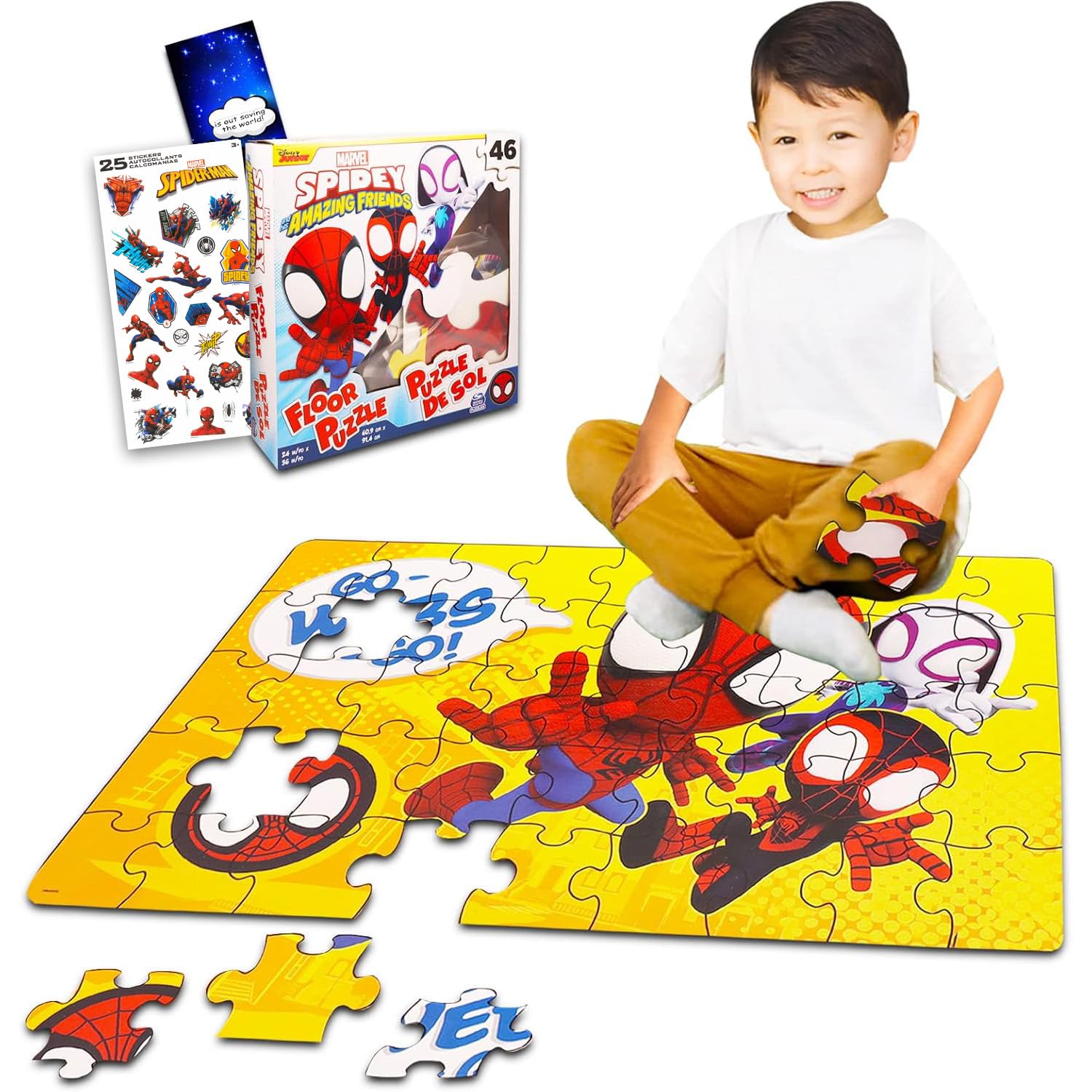 Marvel Amazing Spiderman Floor Puzzle - Bundle with 46 Piece Spidey and Friends Puzzle, Stickers and More | Spidey and His Amazi