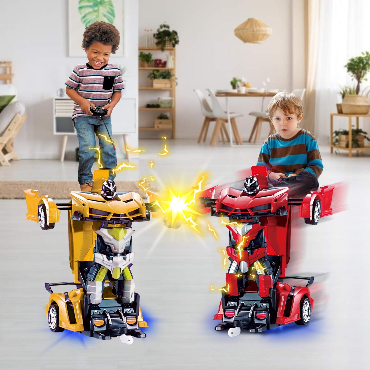 AMENON Remote Control Transform Car Robot Boys Christmas Toys with Lights RC Car 2.4Ghz 1:18 Rechargeable 360Rotating Race Car C