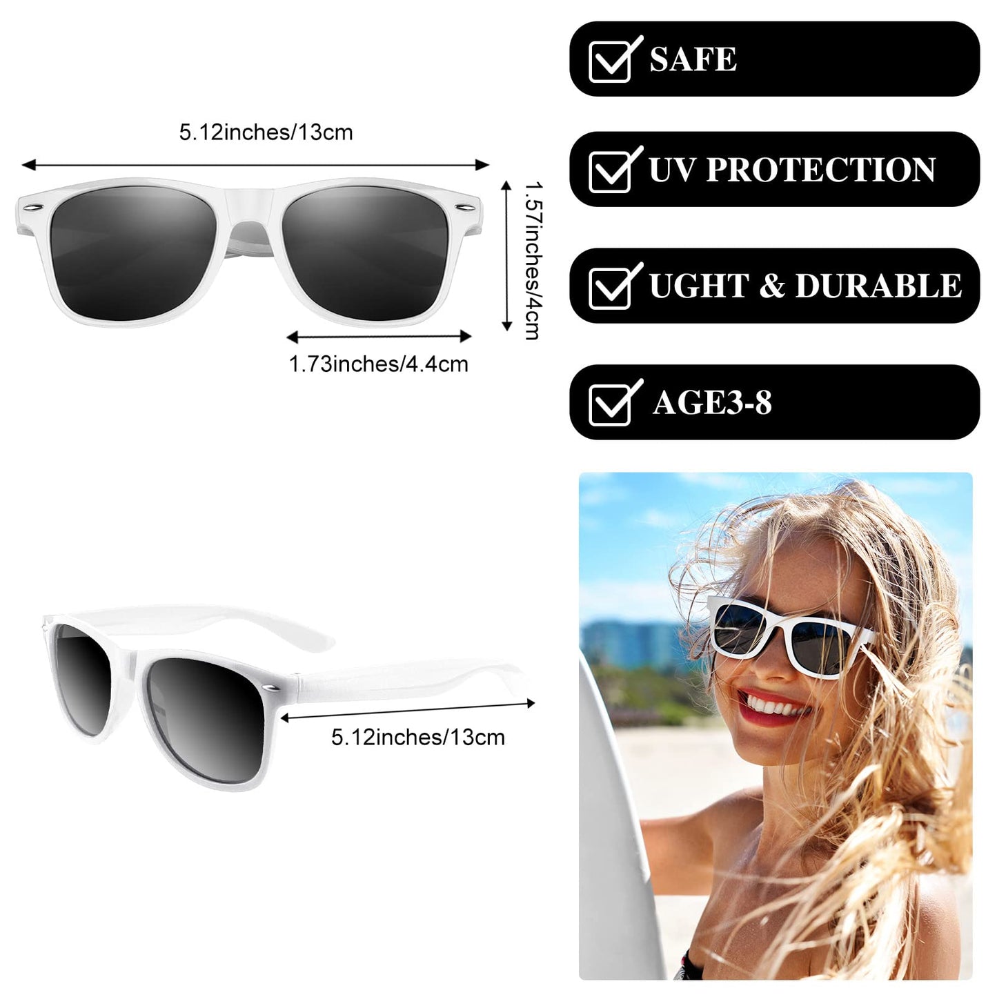 Miahart 12 Pack Kids Party Sunglasses Bulk Summer Party Favors Retro Glasses For Boys And Girls Birthday Party Supplies, White