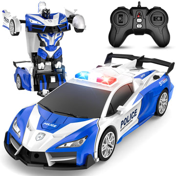 Febyhim Remote Control Car For Boys 4-7, 2.4Ghz Rc Car 1:18 Scale, One-Button Transforming Toy With 360 Spins, Led Lights (Blue)