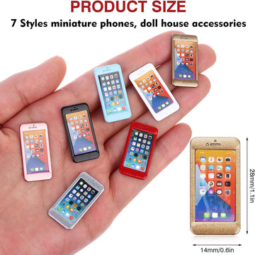 Tboxbo 7 Pack 1/12 Scale Dollhouse Cell Phone Simulator Accessories Mini Telephones Dollhouse Accessories Scene Simulation Miniatures Playset