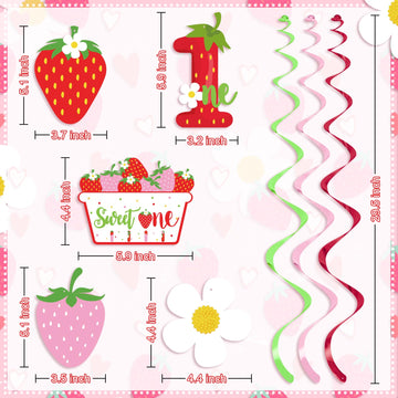 Strawberry Swirls 1st Birthday Decor - Hanging Streamers for Sweet Ones Berry Themed Party Supplies
