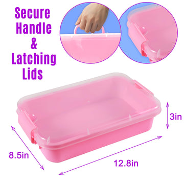 Carolart 3 Pack,Empty Sensory Bin,13.5 Inch Storage Container,Portable Plastic Storage Bins, Stackable Play Tray For Toys,Arts,C