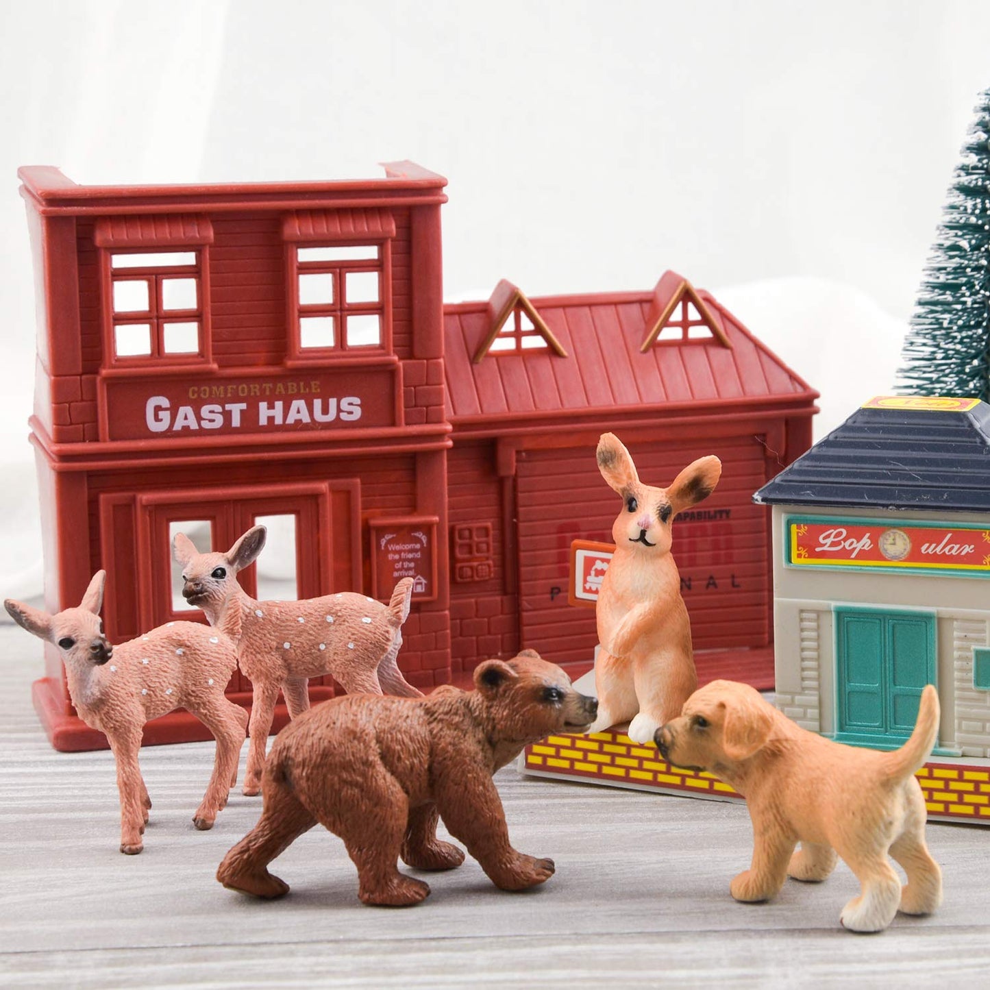 Tuparka 9Pcs Forest Animals Set, Miniature Figures Woodland Animals Deer Figurine, Dog, Rabbit, Bear Figure Miniature Animals Woodland Cake Toppers
