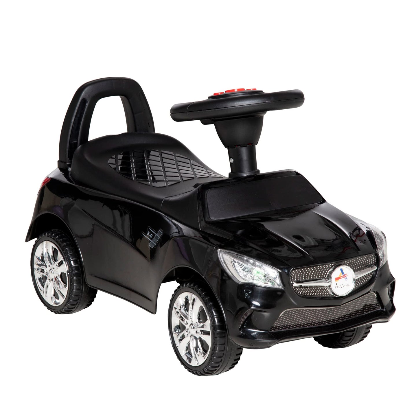 Aosom Kids Ride On Push Car, Foot-To-Floor Walking Sliding Toy Car For Toddler With Working Horn, Music, Headlights And Storage, Black