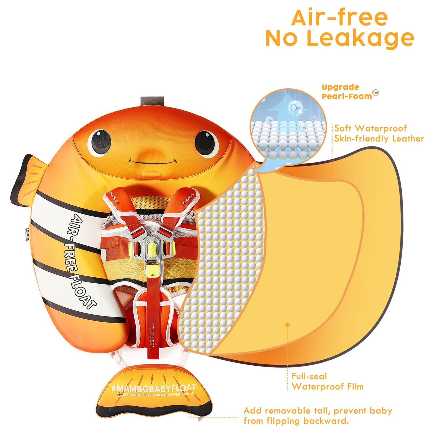 Mambobaby Baby Pool Float With Canopy, Non-Inflatable Infant Floats With Tail Solid Upgrade Soft Waterproof Skin-Friendly Mambo