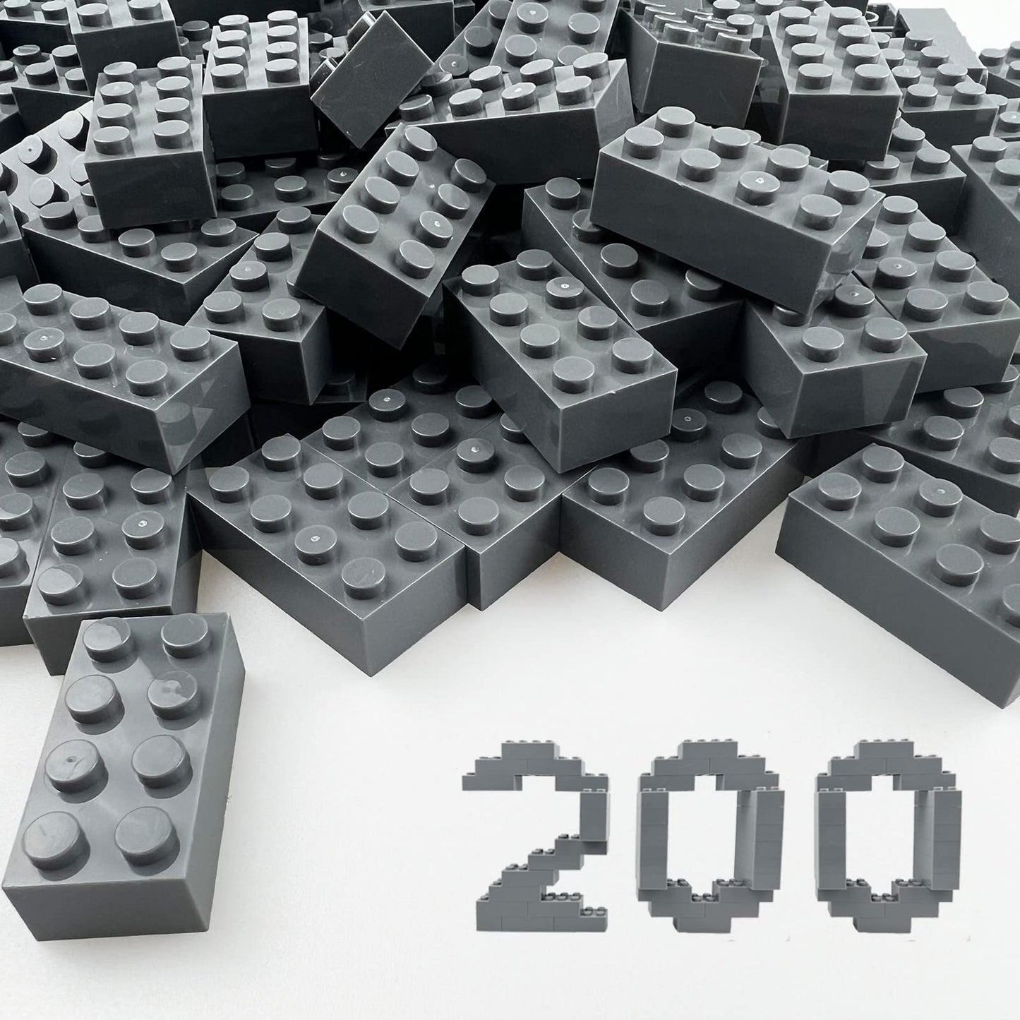 Huizdq 200 Piece Classic Building Bricks, 2X4 Building Blocks Stem Creative Building Toys, Dark Grey