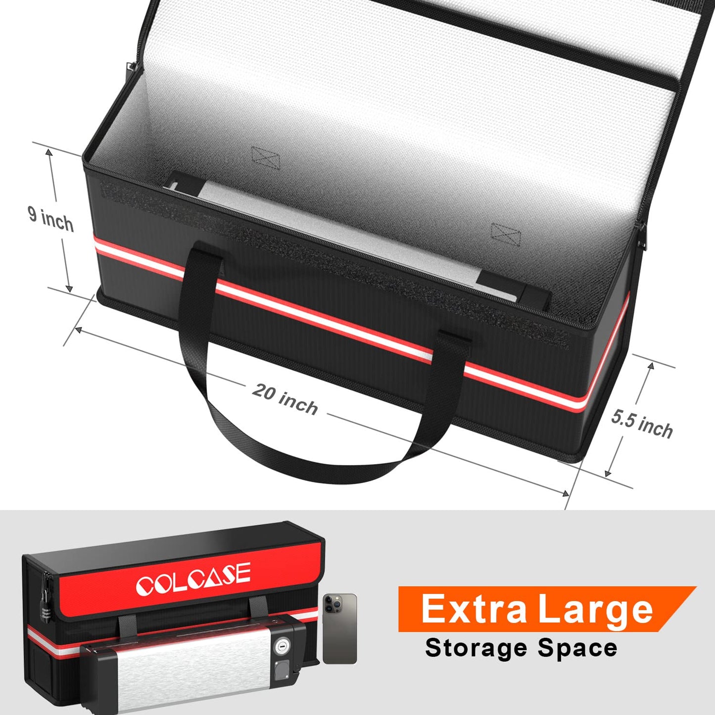 COLCASE Lipo Safe Bag Fireproof Explosionproof Ebike Battery Storage Bag and Lipo Battery Charging Bag with Combination Lock Sil