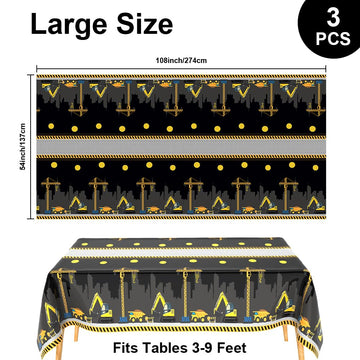 3 Pcs Construction Table Cloth Plastic Disposable Construction Birthday Party Supplies Tablecloth Rectangle Dump Truck Table Cov