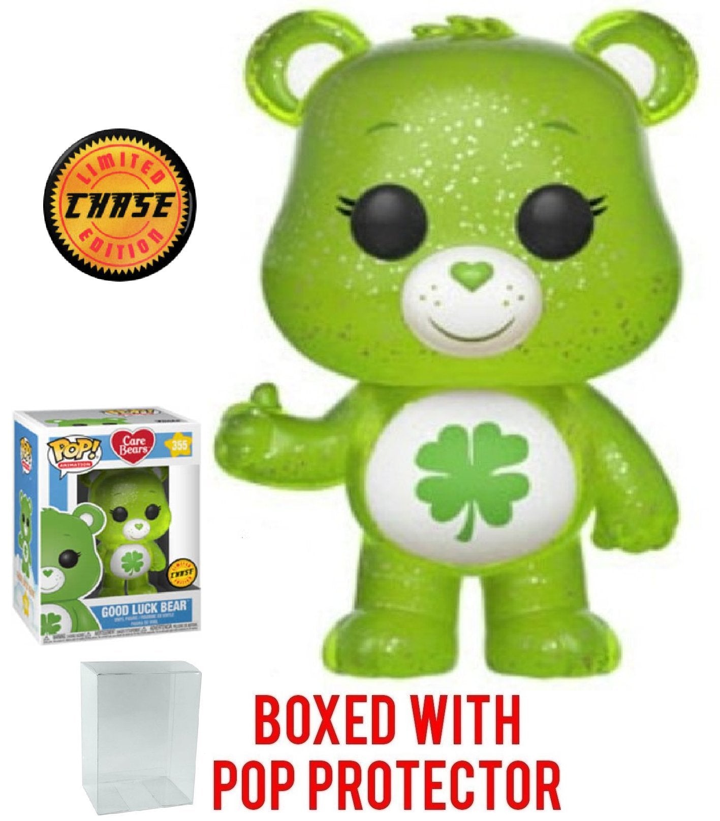 Funko Pop! Animation: Care Bears - Good Luck Bear Glitter Chase Vinyl Figure (Includes Compatible Pop Box Protector Case)