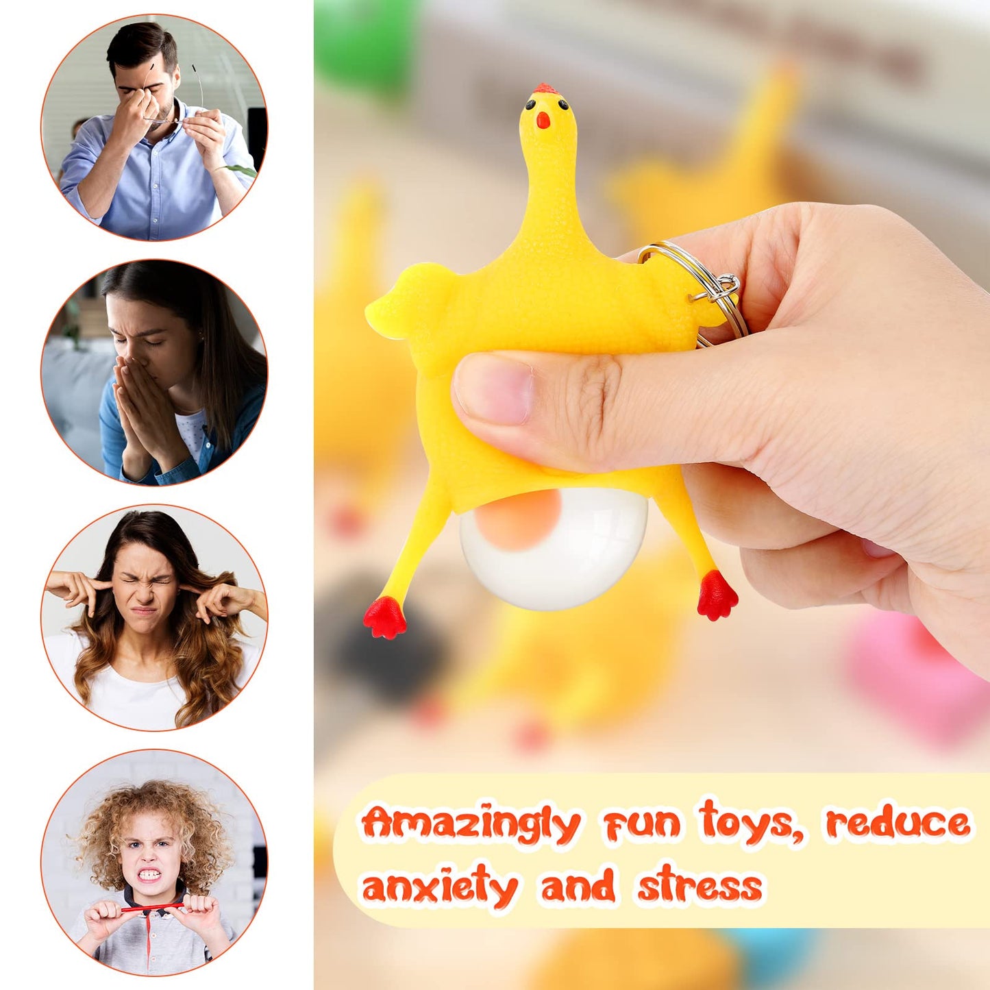 Civaner 6 Pieces 10 Cm Funny Rubber Chicken Keychain Novelty Laying Egg Chicken Stress Relief Toys For Venting Anger And Releasing Stress