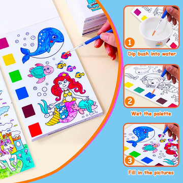 Junqiu Paint With Water Books For Kids, Watercolor Painting Coloring Books For Toddlers, Magic Paint Set For Kids, Art Craft Kits For Girls Boys Drawing With Brush(4Pack)