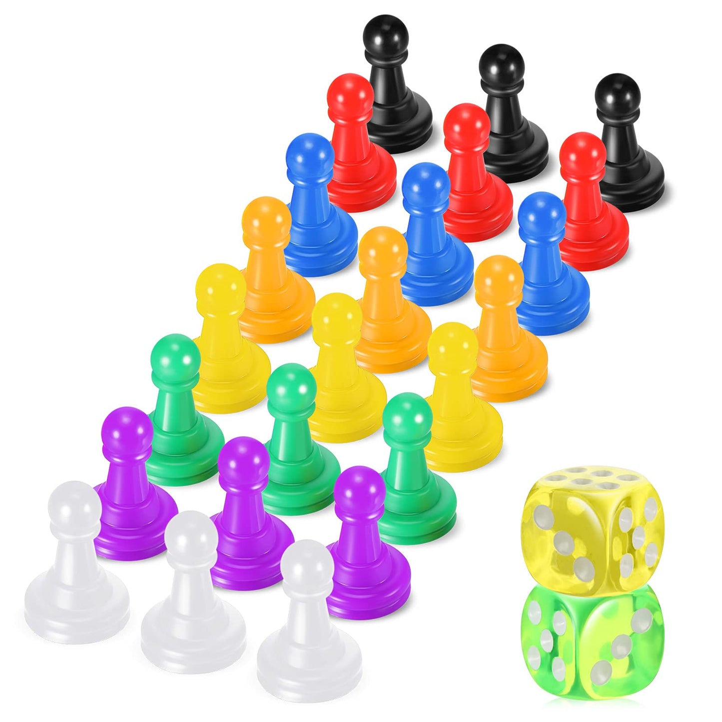 26 Pieces Multicolor Board Game Pieces And Dice Include 24 Multicolor Plastic Pawn Chess Pieces And 2 Plastic 6-Sided Game Dices, Chess Game Pieces Dice Set For Board Game Components Table Marking