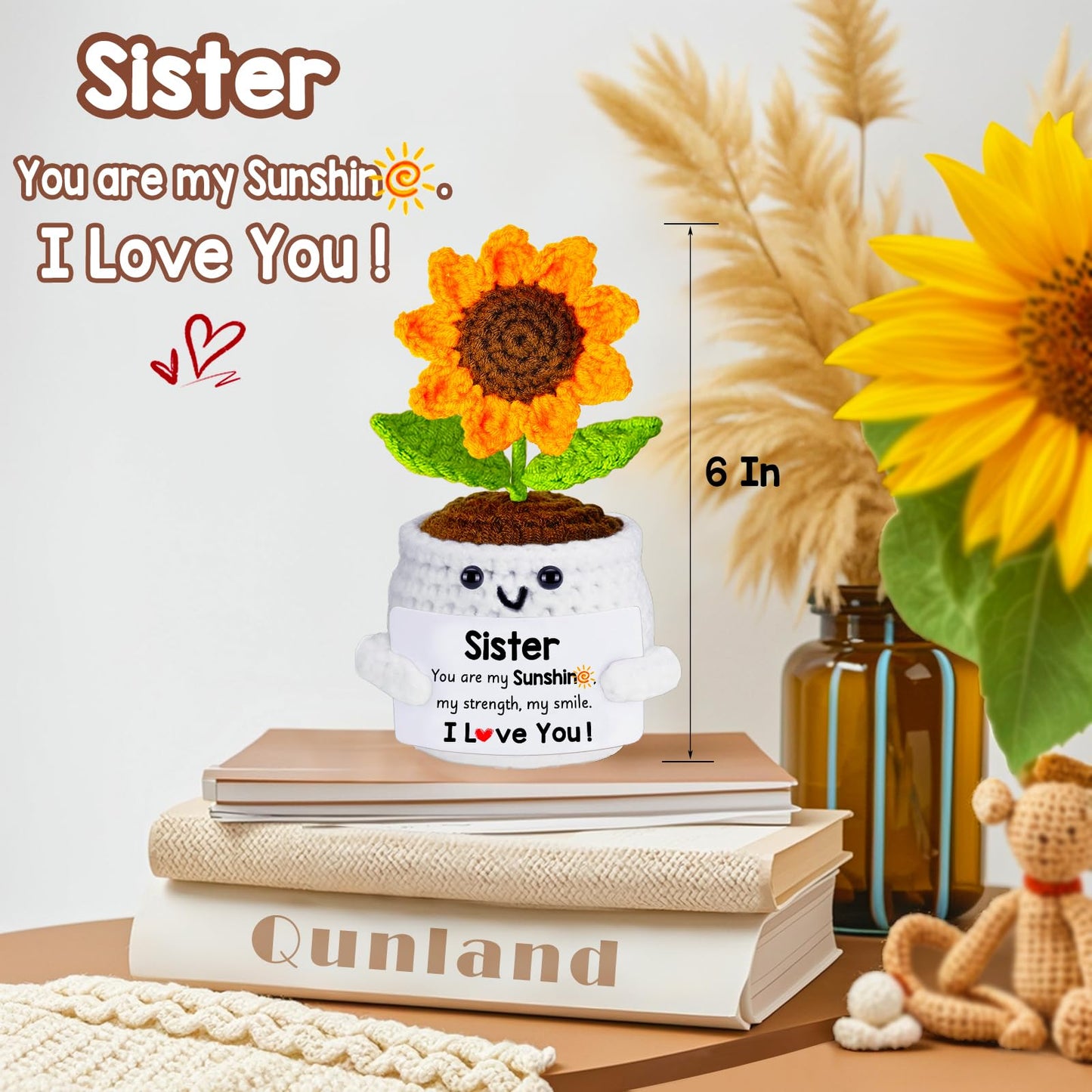 Sister Birthday Gifts, Sister Gifts Of Positive Crochet Sunflower, Emotional Inspirational Support Gift For Sisters, Soul Friend