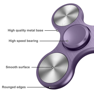ATESSON Fidget Spinner Toy 4 to 10 min Spins Ultra Durable Stainless Steel Bearing High Speed Precision Metal Material Hand Spinner Purple