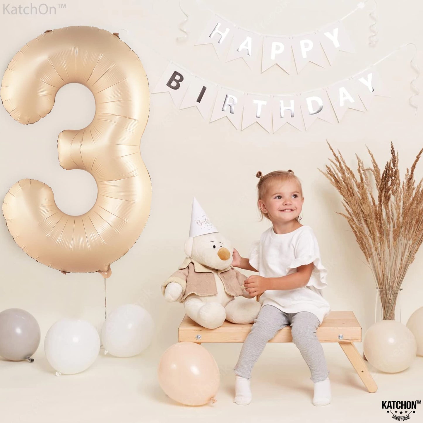 Katchon, Giant, Number 3 Balloon Caramel - 40 Inch | Number Three Balloon, 3Rd Birthday Party Decorations | 3Rd Birthday Balloon, 3Rd Birthday Decorations For Girls | 3 Year Old Birthday Decorations