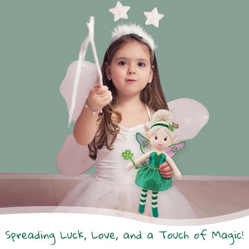 June Garden 12'' Enchanted Garden Fairy Doll Clover - Plush Stuffed Soft Doll Girl Gift - Green Outfit And Wings