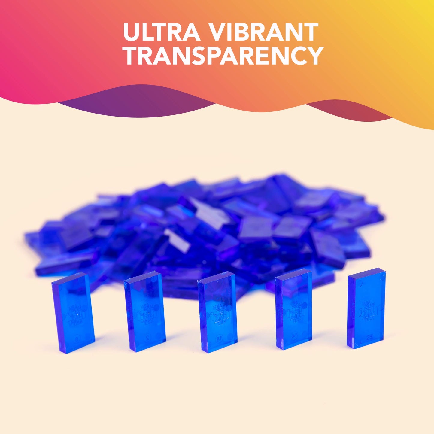 Bulk Dominoes Plastic Bulk 100pcs - Building and Stacking and Chain Reaction Toppling STEAM Toy Blocks for Kids (Clear Blue)