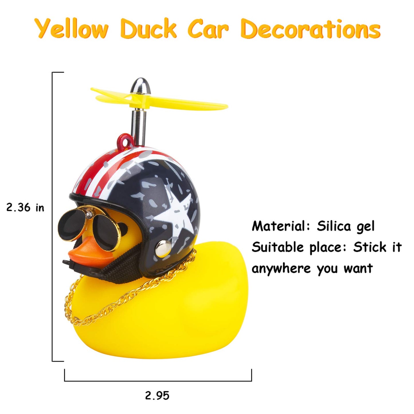 Wonuu Rubber Duck Car Ornaments Yellow Duck Car Dashboard Decorations Cool Glasses Duck With Propeller Helmet (American Flag-Yel