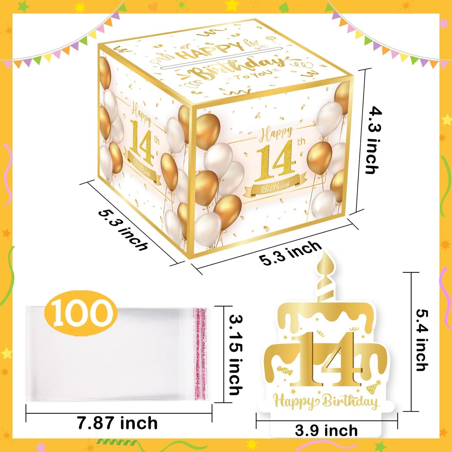 Meiidoshine 14Th Birthday Money Box For Cash Gift, Surprise Pull Out Money Gift Box With 100Pcs Transparent Bags - Fun Ways To Give Cash As A 14Th Birthday Gift For Girls Boys