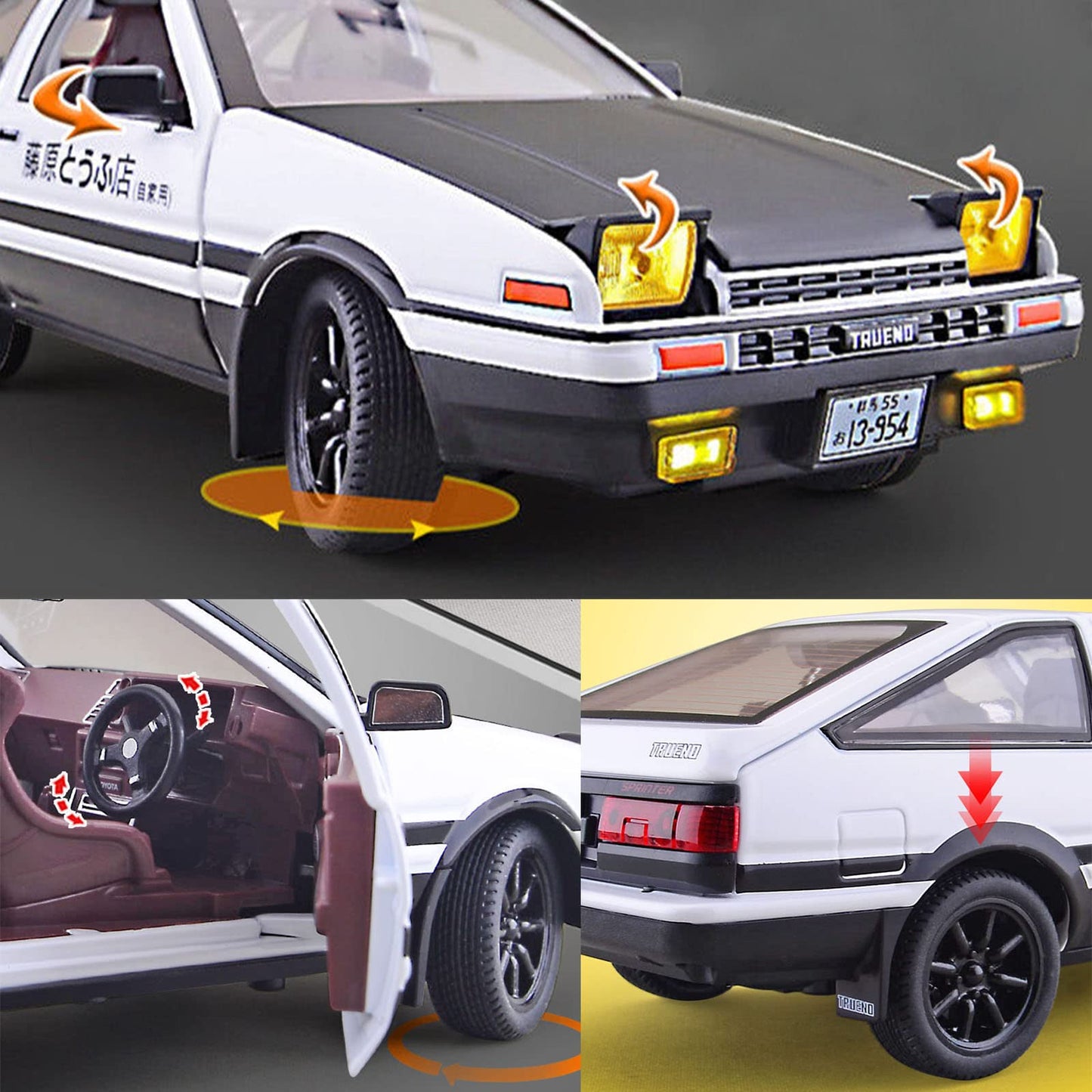 Mzexoma 1/24 Diecast Cars Initial D Toyota Trueno AE86 Car Model, Sports Car Toys for Kids and Adults,Pull Back Vehicles (Black-
