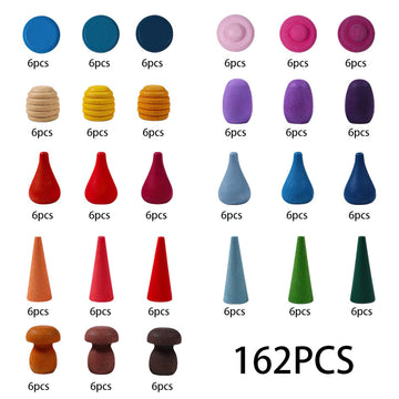 Mikneke 162 Wooden Loose Parts Sensory Bin Filler Toys, Mandala Rainbow Stacker Open Ended Toys, 27 Colors Sensory Training Educational Toys