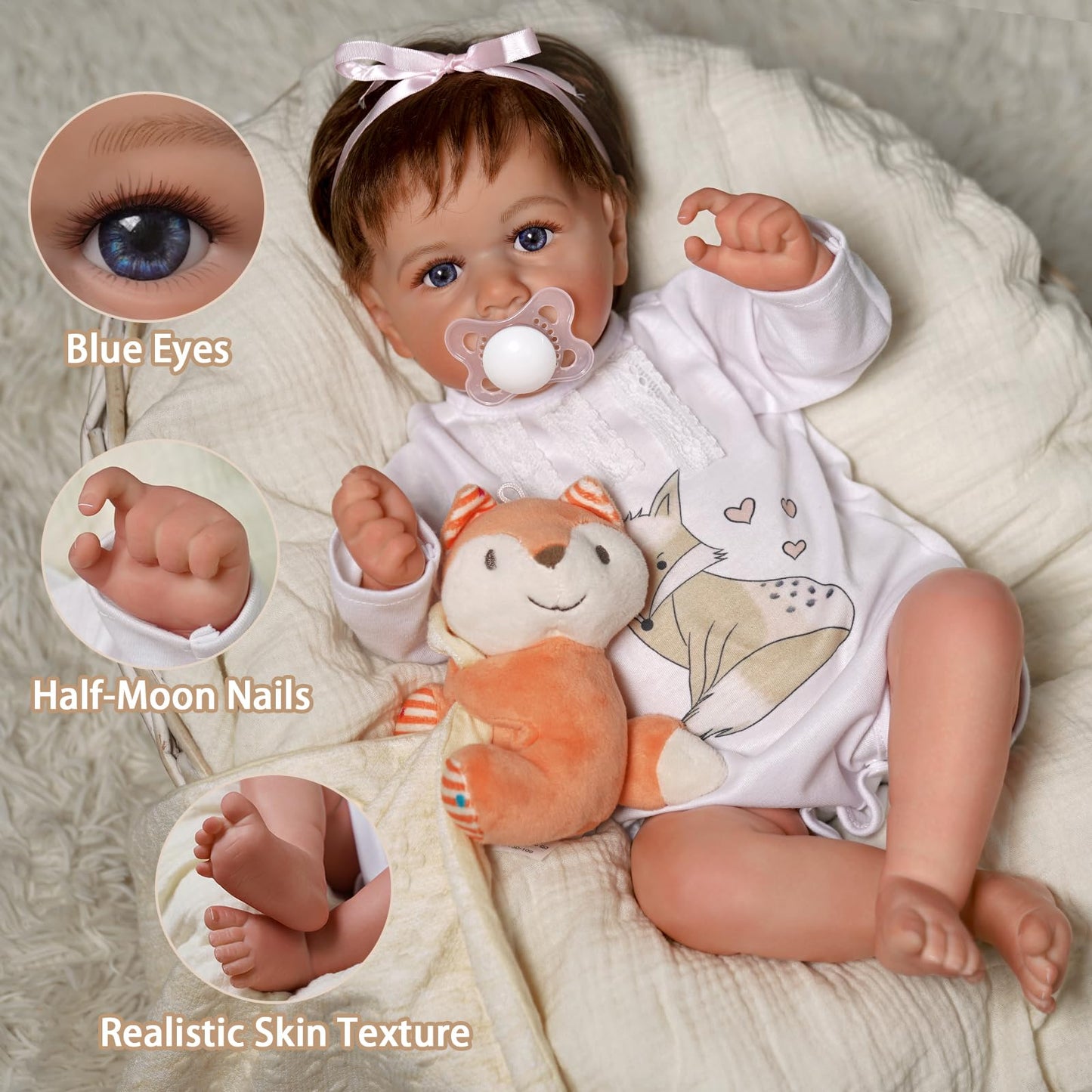 Adfo Reborn Baby Dolls -22-Inch Cute Smile Realistic-Newborn Baby Doll Girl Soft Body Real Life Baby Dolls With Feeding Toy Gift