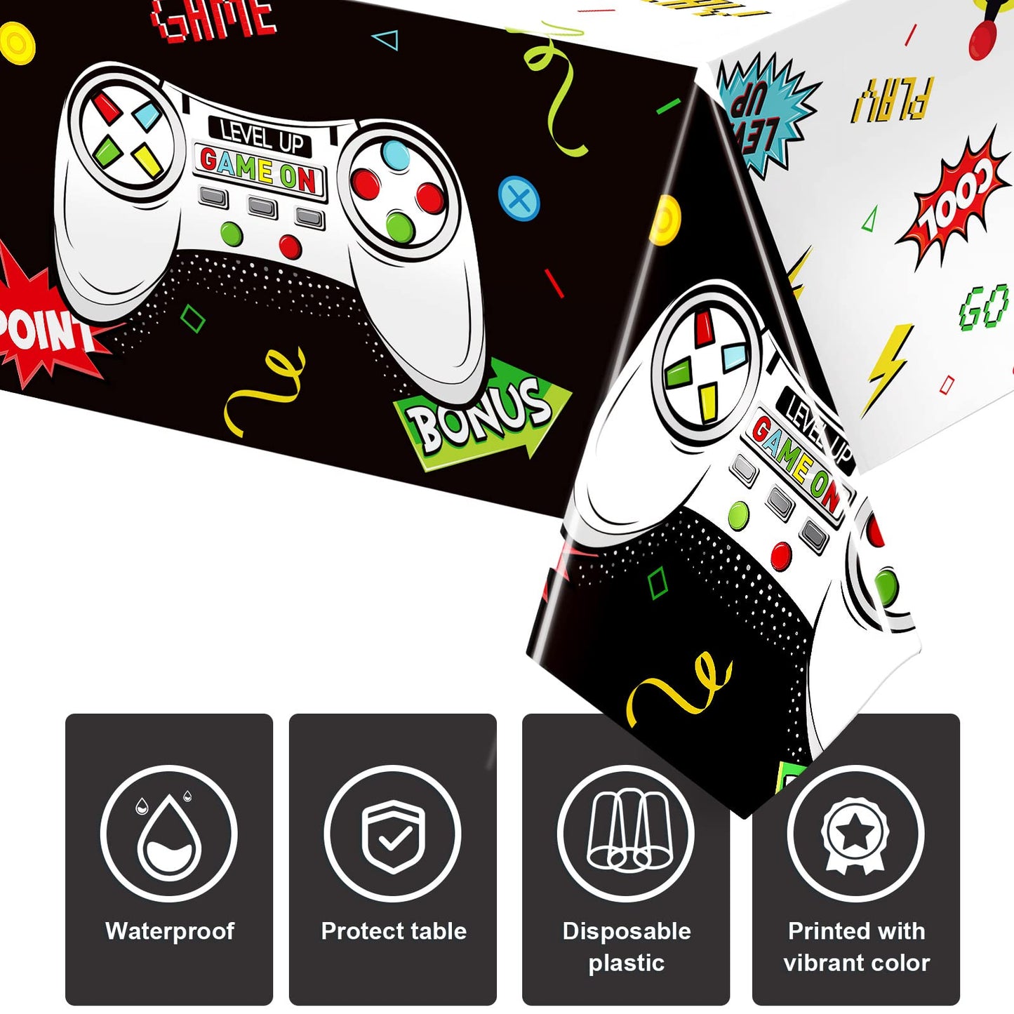 3 Pcs Video Game Table Cover Video Game Birthday Decoration Game Theme Plastic Table Cloth Party Supplies For Boys Girls Kids Player Geek Party Decorations, 54 X 108 Inch (Black, White, Cool Style)