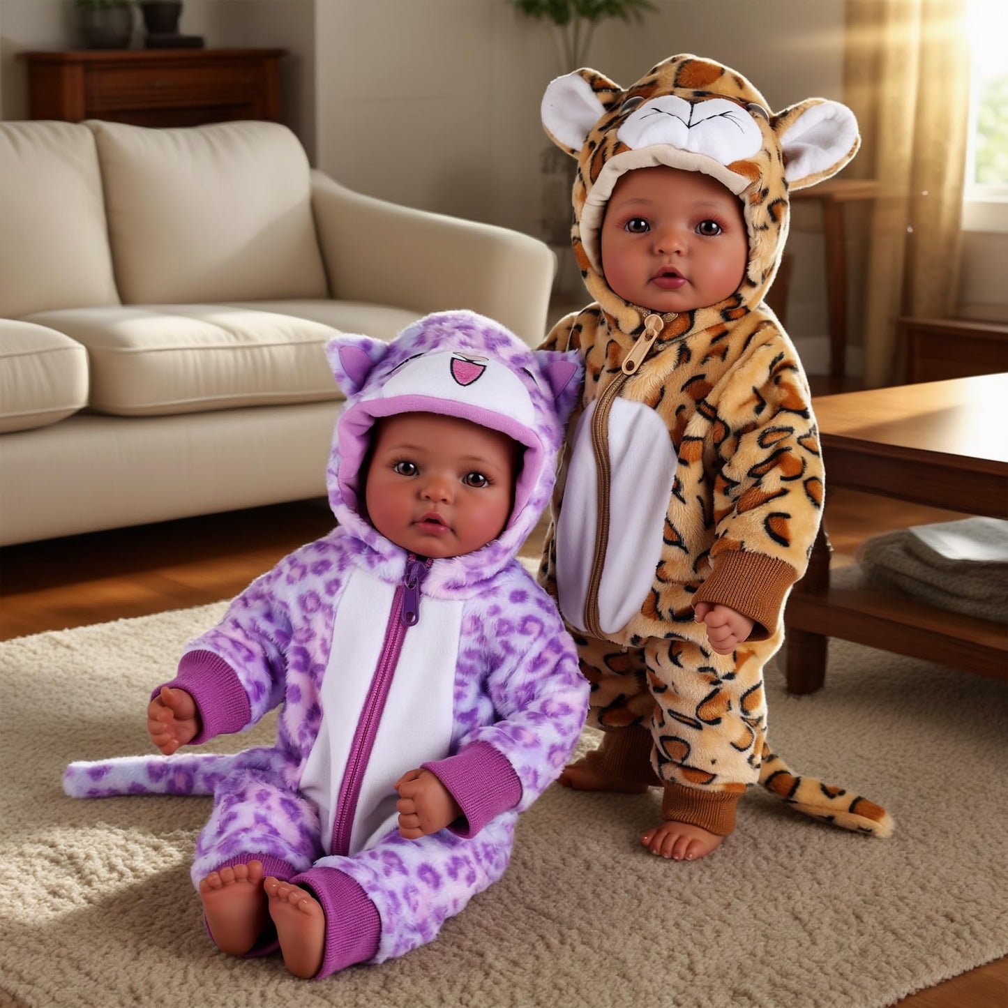 Babeside Black Baby Dolls Twins - 17Inch Realistic Soft Cloth Body Dolls With Brown Eyes, Perfect For 3+ Year Old Girls, Ideal F