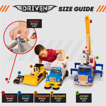 Driven by Battat - 57Pcs Construction Toy Playset - Including 6 Mini Cars(Crane Truck,Dump Truck,Cement Truck,Bulldozer,Steamrol