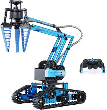 Top Race 15-Channel 2.4G Remote Control Robot Arm Kit | 151 pcs Alloy Building STEM Toy for Kids 8+ & Adults | Blue