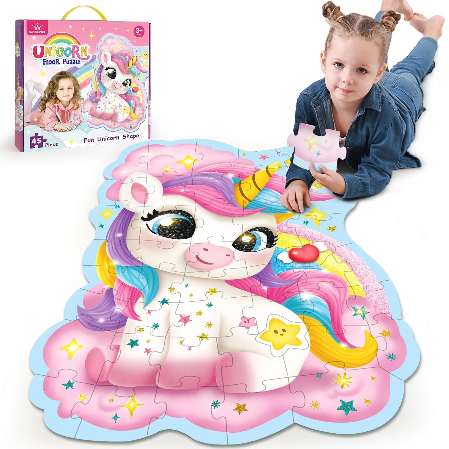 45 Piece Unicorn Floor Puzzle, Large Special Shapes Puzzles For Kids Ages 3-5, Toddler Floor Puzzles For Kids Ages 4-8, 4 Year Old Girl Gifts Toys For Birthday, Halloween, Christmas