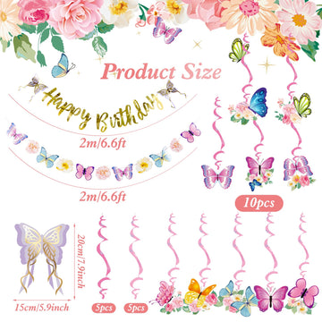 Sunbeauty Butterfly Birthday Party Decorations Hanging Butterfly Decorations Butterfly Birthday Banner Hanging Swirls Decoration