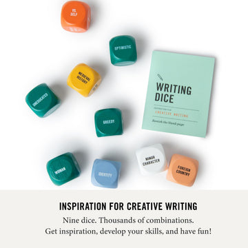 Two Tumbleweeds Writing Dice Set - 9 Wood Dice for Creative Story Inspiration - 1 inch - Ideal for Writers & Teachers
