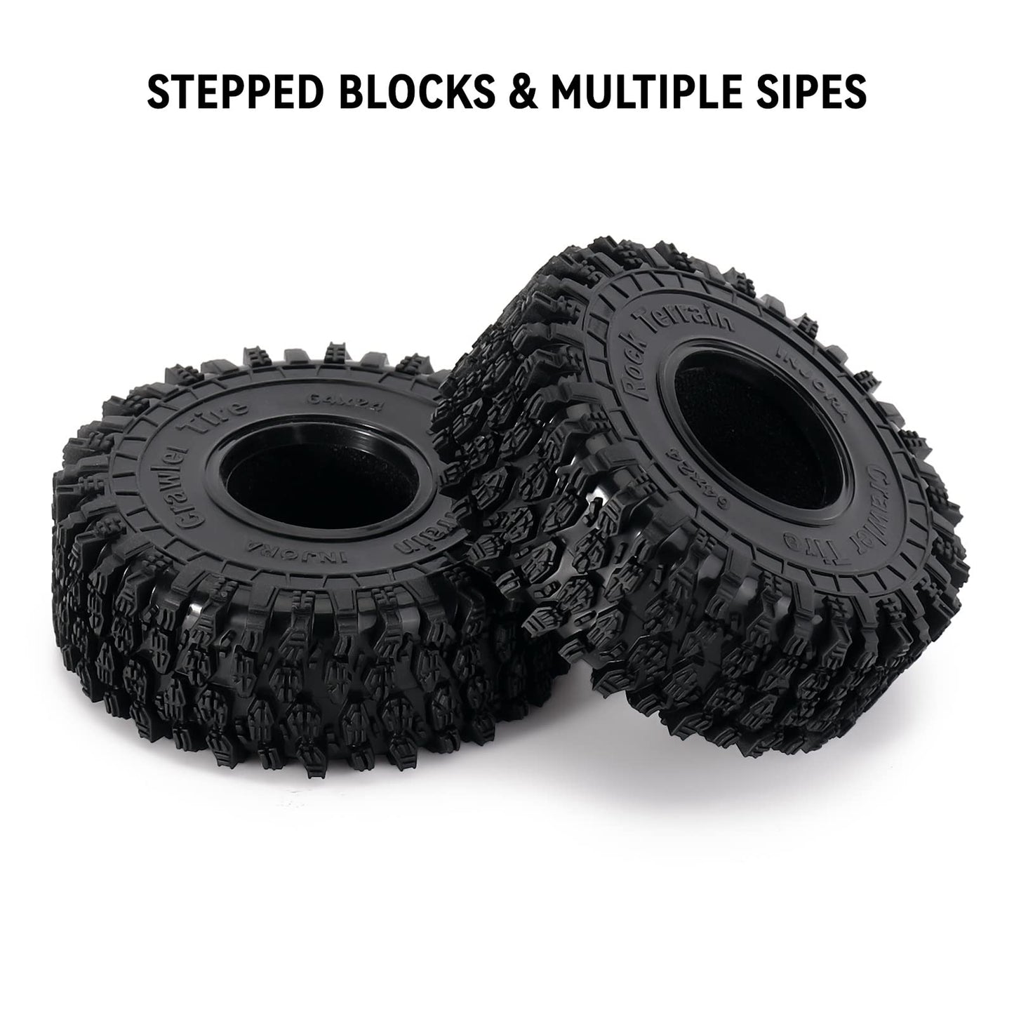 INJORA 1.0 Tires - S5 Rock Terrain Crawler Tires for TRX4M SCX24 AX24 FCX24 Upgrade Parts,64 * 24mm,T1011